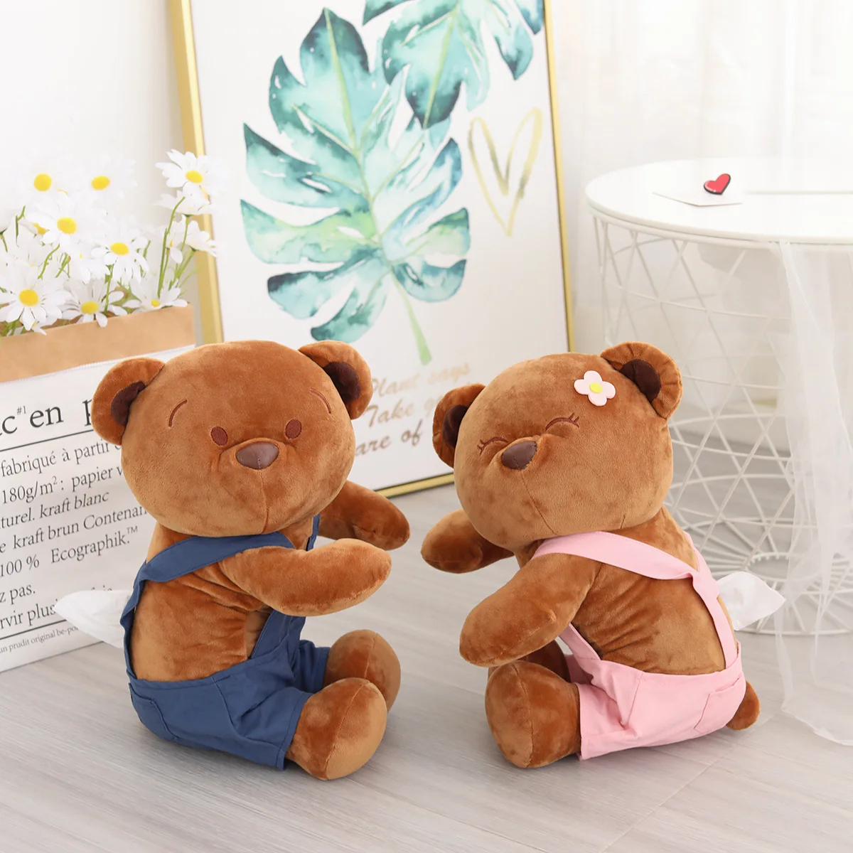 

One Pair 2pcs 45x25CM New Creative Plush Teddy Bear Couple With Clothes Stuffed Animals Tissue Box Home Deocr Super Soft Toys