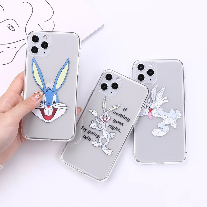 

Cute Cartoon Bugs Rabbit Ultra Thin Clear Phone Case For iPhone 11 7 Case Silicone Soft Back Cover For iPhone 11 12 Pro XS Max X