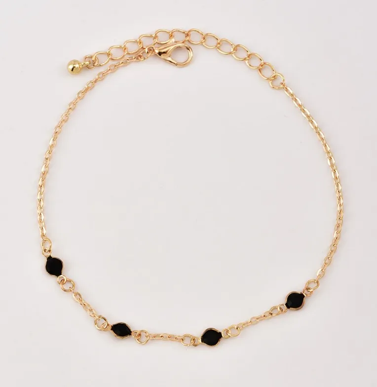 

Modyle 2020 new vintage punk heart color cross bohemian black crystal beads anklet rope for woman