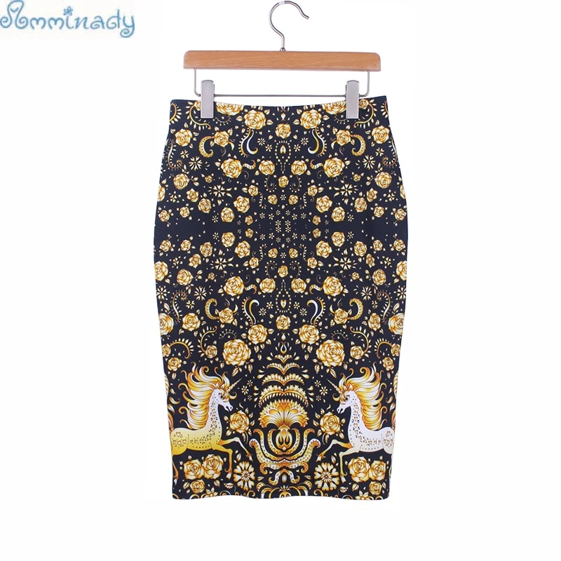 Великолепная Женская юбка-карандаш с золотым цветочным принтом единорога модель