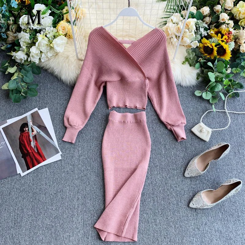 Женское трикотажное платье свитер YuooMuoo комплект из двух предметов с длинными