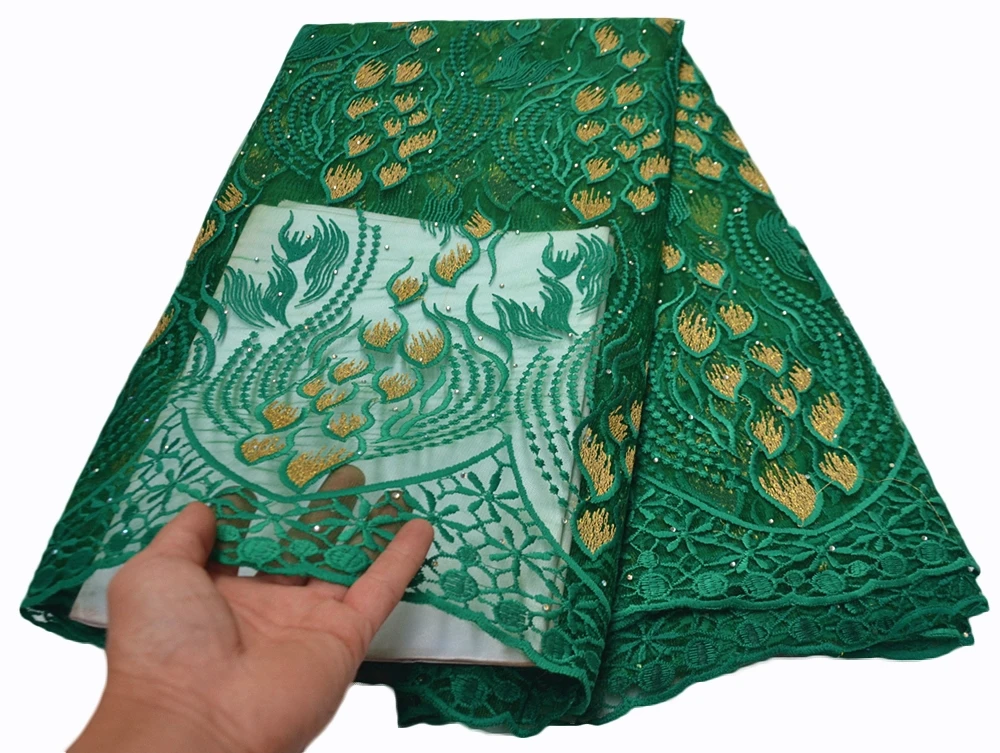 Анна зеленая вышитая африканская сетчатая кружевная ткань в нигерийском стиле с