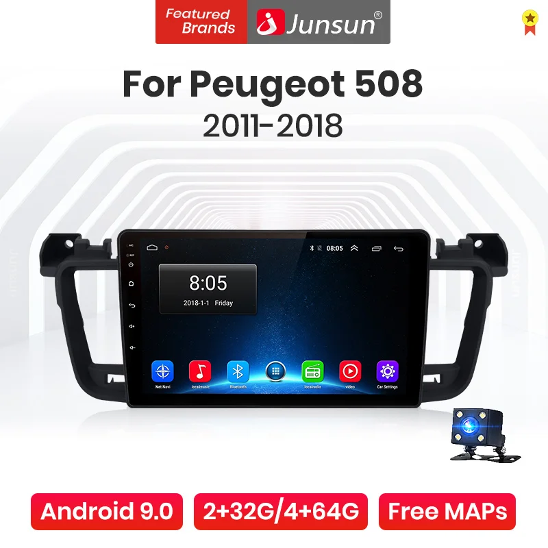 Junsun V1 Pro 4G + 64G Android 9 0 Автомобильный Радио мультимедийный плеер для Peugeot 508 2011 2018 GPS