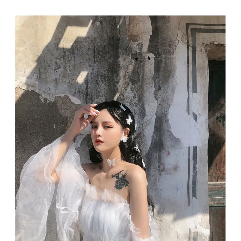 Заколки для волос женские с вышивкой в Корейском стиле 6 шт. романтичное Белое