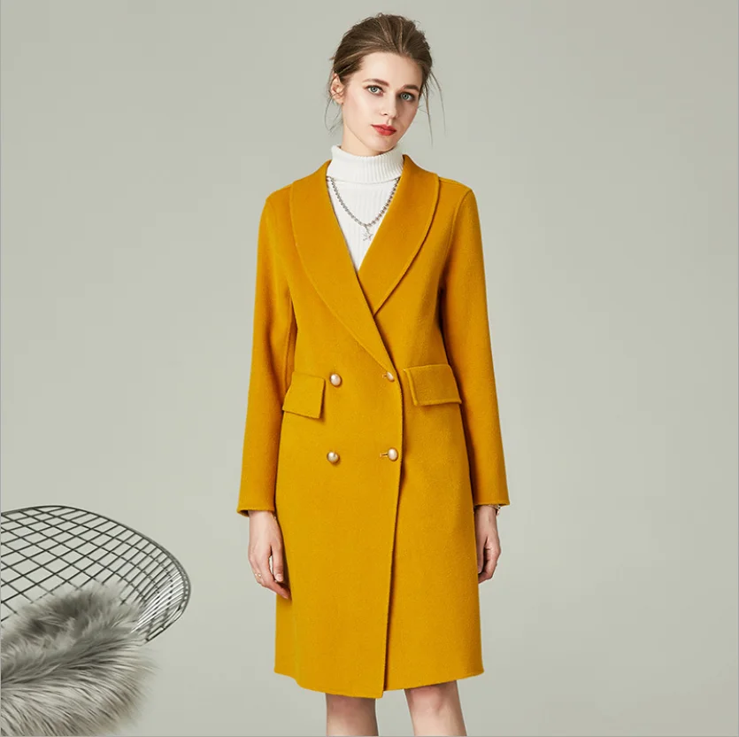 Женское длинное приталенное шерстяное пальто в новом стиле двухстороннее