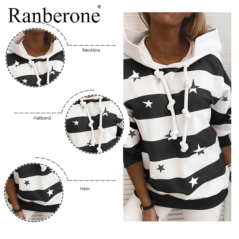 Fashion Women Hoodies Striped Colorblock Loose Hoodies Drawstring Clothes Long Sleeve Hooded Sweatshirt Female Plus Size 2020