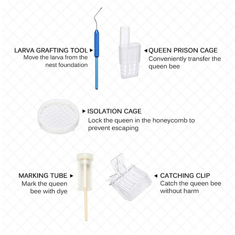 

Complete Bee Queen Rearing Cup Kit System, Bee Beekeeping Catcher Box Catcher Cage Bee Keeper Tools Apiculture Box Set