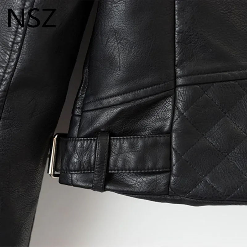 NSZ Женская куртка из искусственной кожи мотоциклетная с длинным рукавом