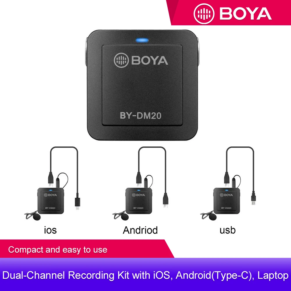 Нагрудный микрофон BOYA BY-DM20 с двумя головка съемная совместим USB-интерфейсом Type-C