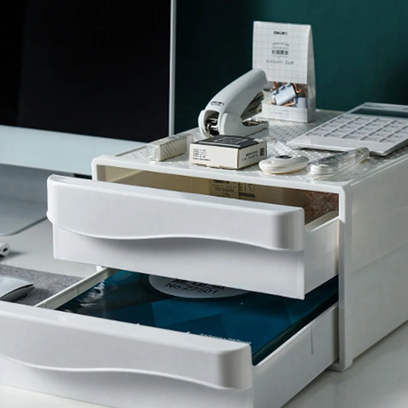 A4 Paper Documents Cards Office Desktop Storage Box Drawer Type Mobile Phones Pens 2-Layer Home School Plastic Shelf |
