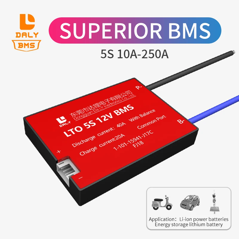 

Блок литиевых батарей Daly BMS LTO BMS 5S 12 в BMS для 2,2 в или 2,4 В LTO, 80 ~ а, общий порт с балансом для солнечных батарей