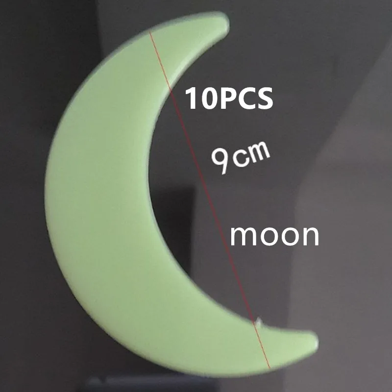 10PCS Moon 100 шт. светящаяся Звезда Луна Наклейка на стену Снежинка светится в темноте наклейка для детской комнаты Рождественский Декор флуоресцентная наклейка s - Цвет: 10PCS Moon