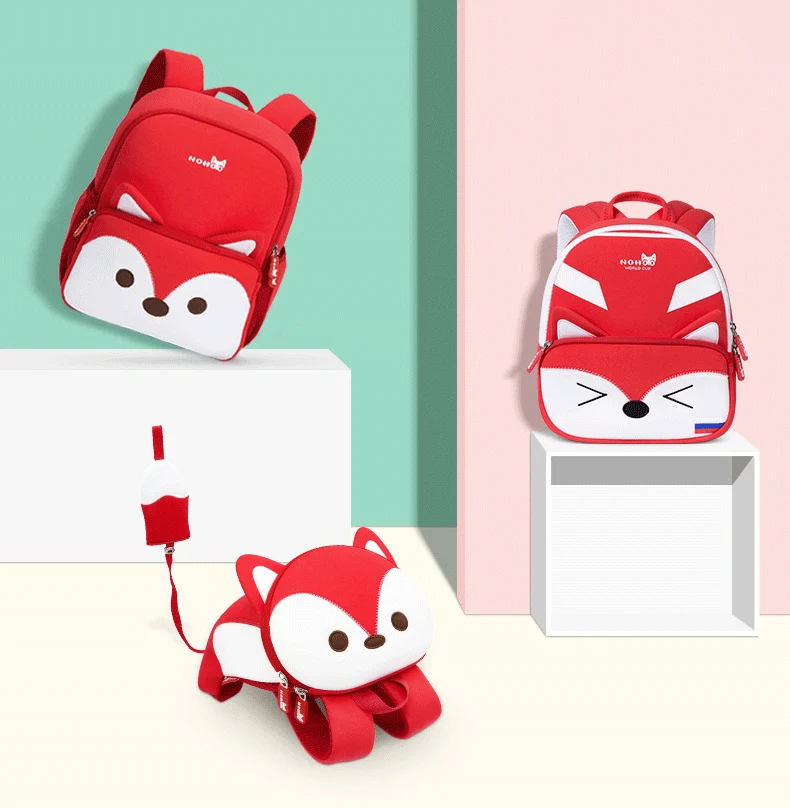 Школьные рюкзаки для девочек с 3D рисунком Красной лисы, креативные школьные ранцы с мультипликационным рисунком животных для маленьких мал...