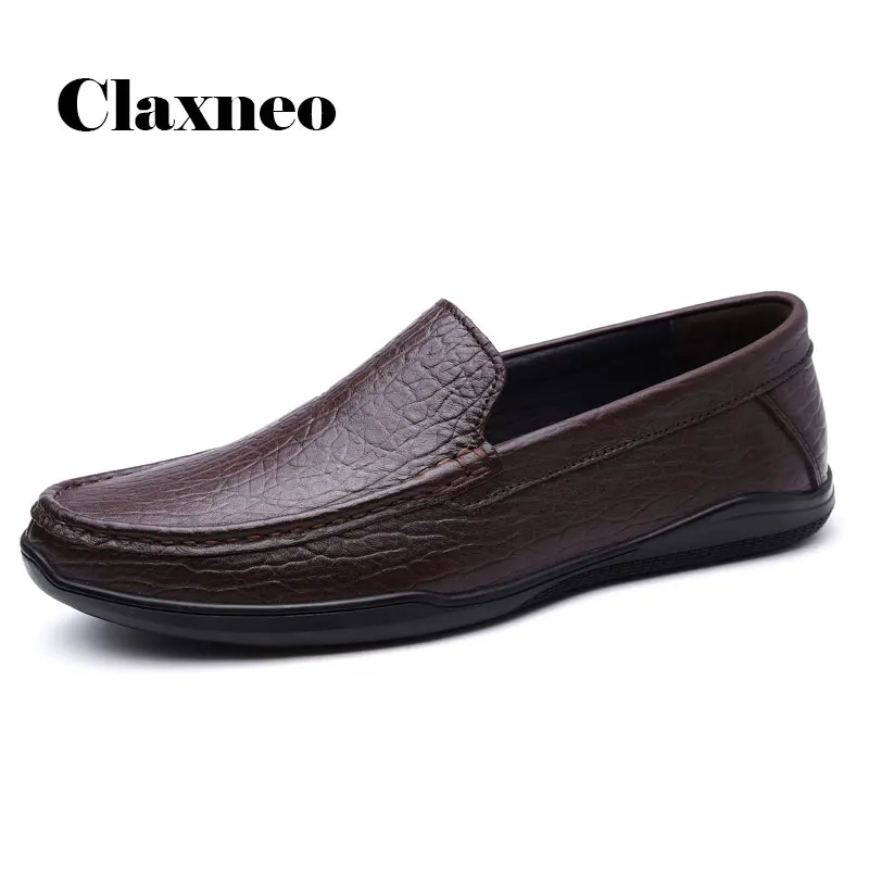 

Mens Brown Leather Shoes Alligator Design Man Dress Formal Shoe Genuine Leather Loafers Male Flats Moccasins Boat Footwear Soft