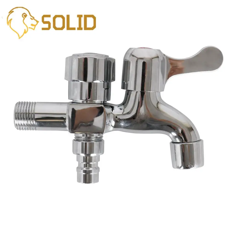 Double Water Faucet Chrome Plated Garden Washing Machine Brass Tap Bathroom Fast | Инструменты