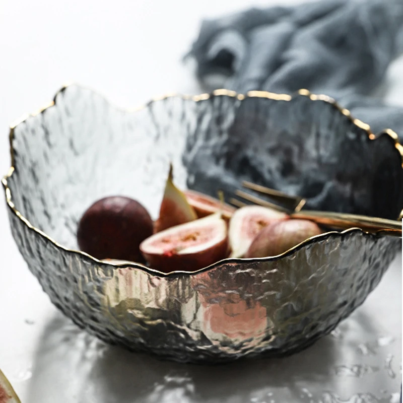

Nordic INS Irregular Gold Inlay Edge Glass Salad Bowl Fruit Serving Food Storage Container Lunch Bento Box Decoration Tableware