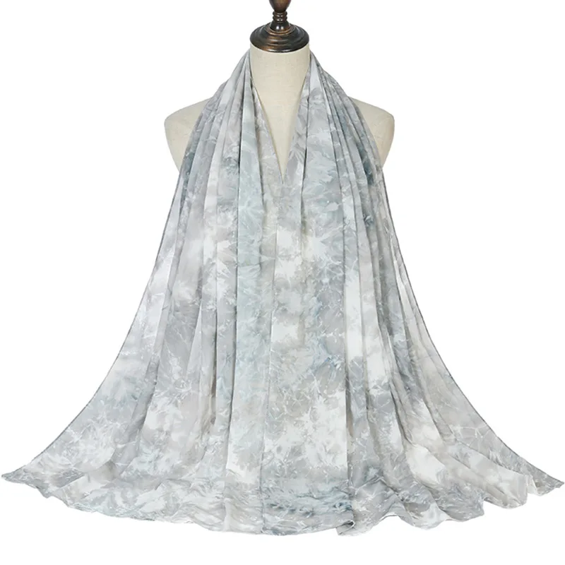 Простой шифоновый мягкий хиджаб с эффектом омбре и цветочным принтом Женская