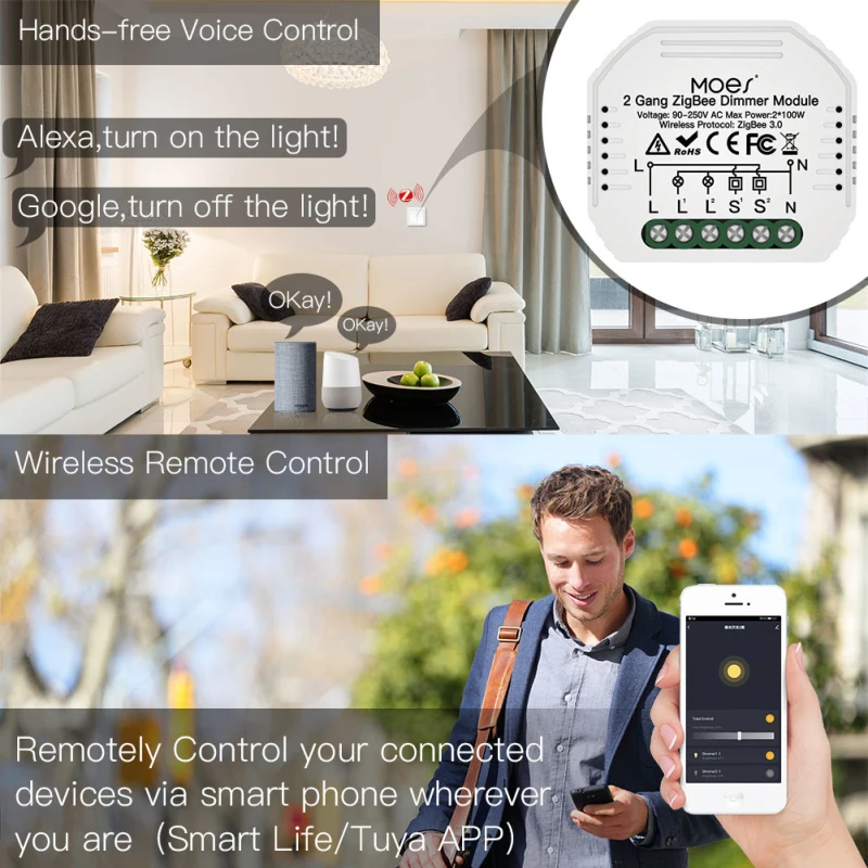 Tuya Smart Zigbee Switch Dimmer Module Dimmable 110-240V Home Automation Voice Control Works With Google And Alexa | Электроника