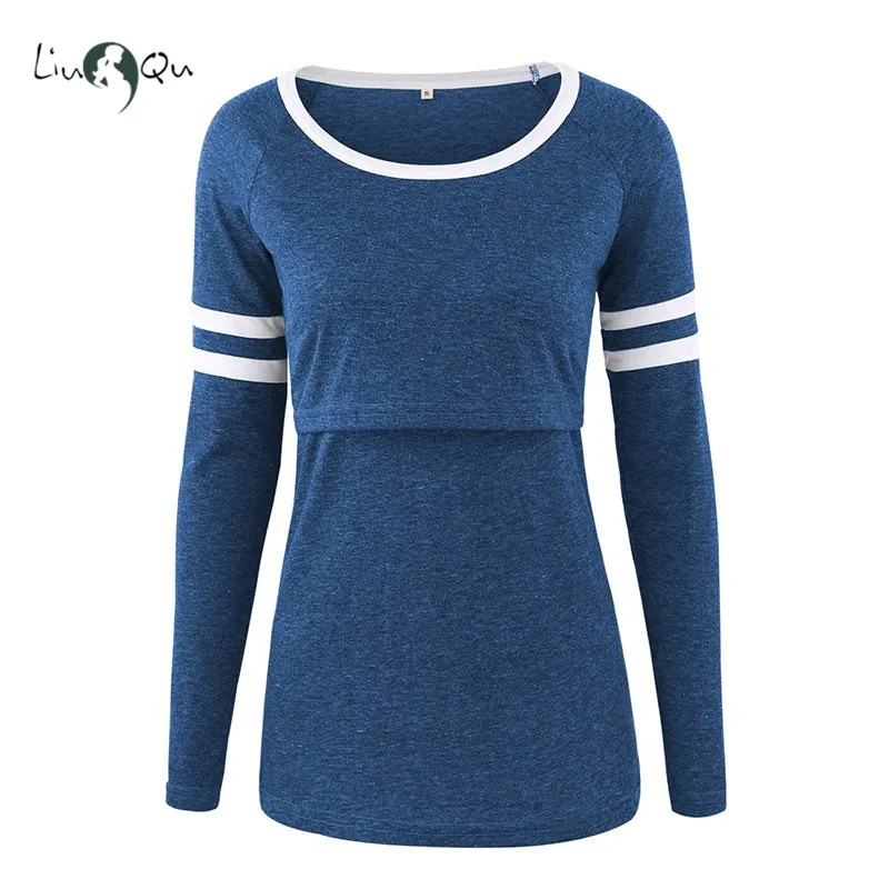 Рубашка для беременных Одежда грудного вскармливания Топы Блузка полосатая с