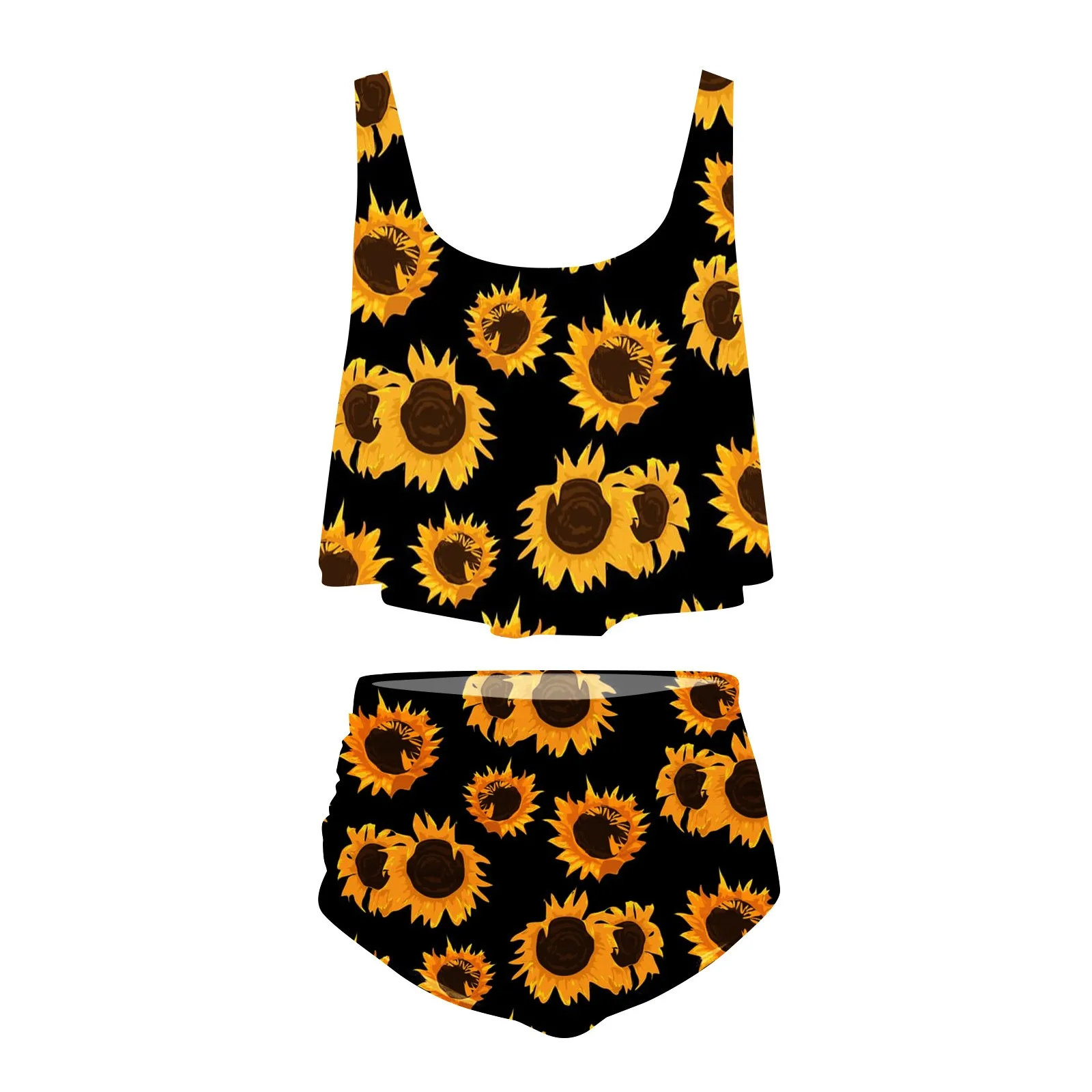 

Sunflower Print Bikini 2021 High Waist Bikini Floral Print Tankini Two Piece Swimsuit Brazilian Ruffle Plus Size Swimwear #ZQ