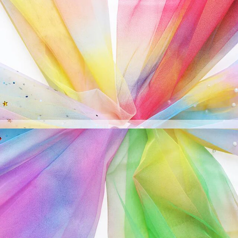 Rainbow Gradient Mesh Fabric Starry Gauze Yarn Pink Background Cloth Net Red Nail Photo Lace sequins | Дом и сад