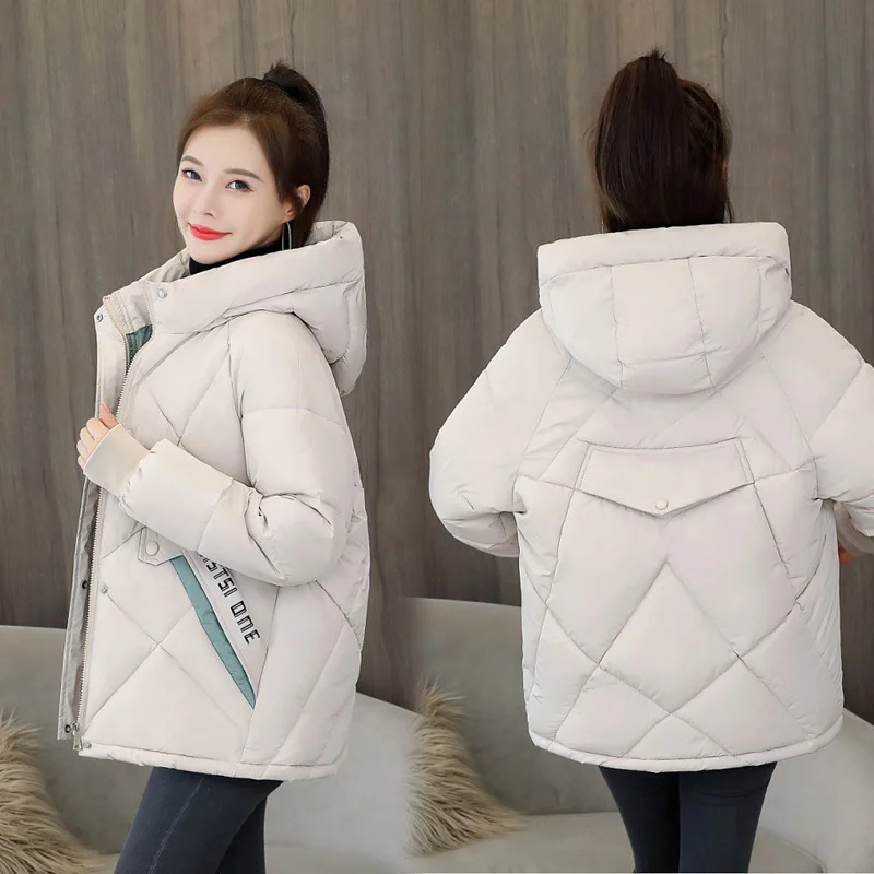 2021 New Women Winter Jacket Loose Parkas Patchwork Thickening Warm Coat Hooded Female Down Cotton-padded Short Jacket Coat