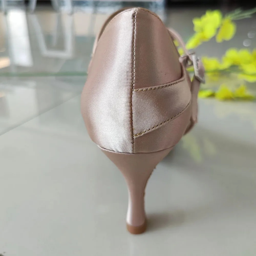 Бренд Evkoo для танцев цвет хаки сатин с кристаллами удобная женская обувь