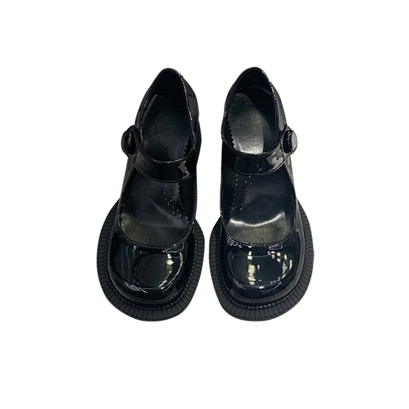 Туфли-оксфорды женские черные на высоком каблуке с перфорацией круглым носком |