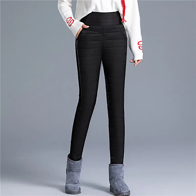 

Women Trousers Autumn Winter High Waisted Down Cotton Pants Female Fashion Slim Warm Thick Trousers Skinny Pencil Pants X594