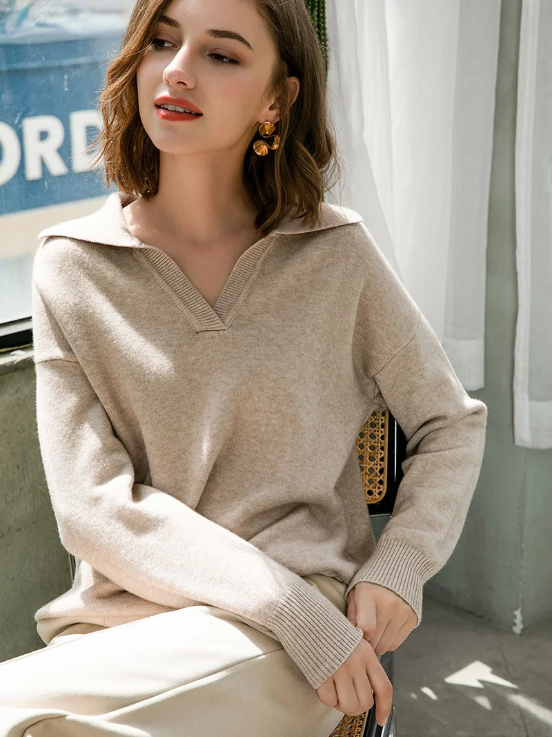 

polo collar Autumn Winter Sweater pullovers Women 2021 loose thick cashmere Sweater Pullover women oversize sweater jumper