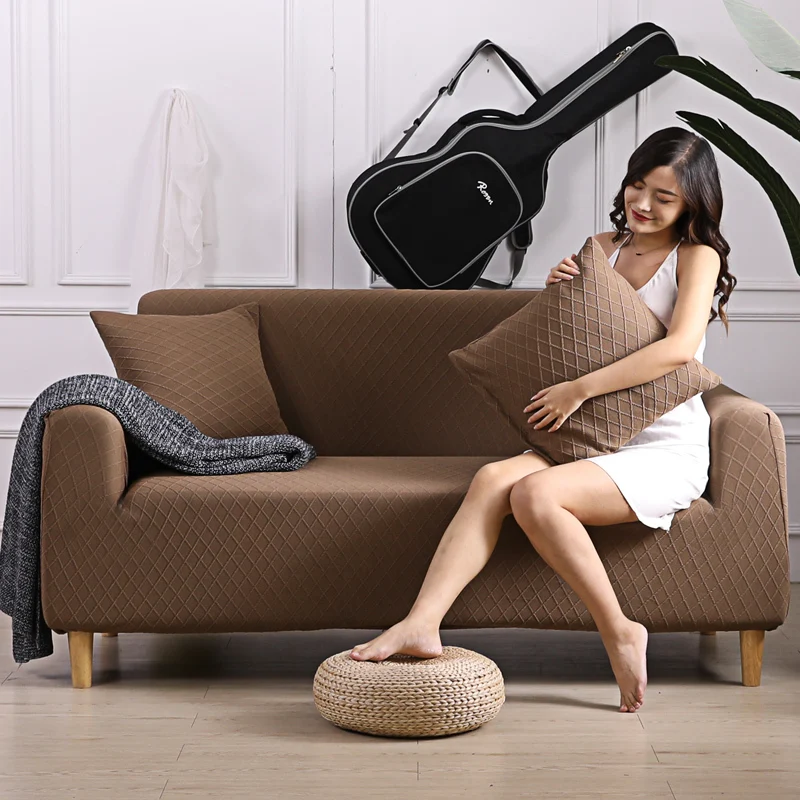 Эластичные трикотажные одноцветные чехлы для диванов с алмазным узором