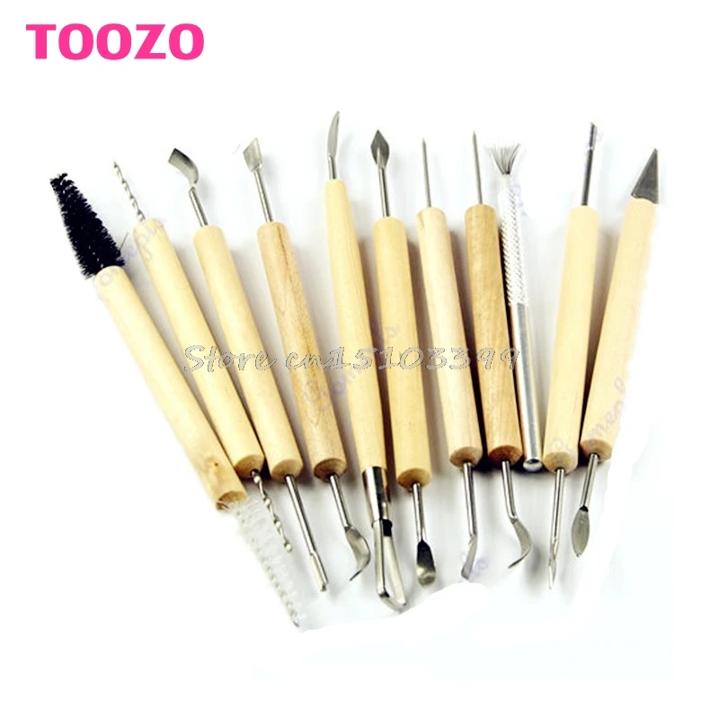 

11Pcs Wood Handle Wax Pottery Clay Sculpture Carving Modeling Tool DIY Craft Set Drop Ship