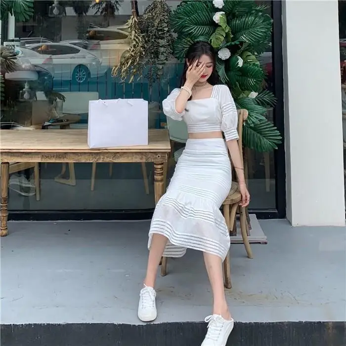 Женский сексуальный костюм из двух частей с квадратной горловиной короткий топ