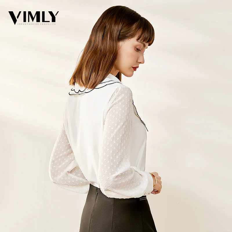 Vimly Женская милая блузка с воротником в стиле Питера Пэна Офисная женская