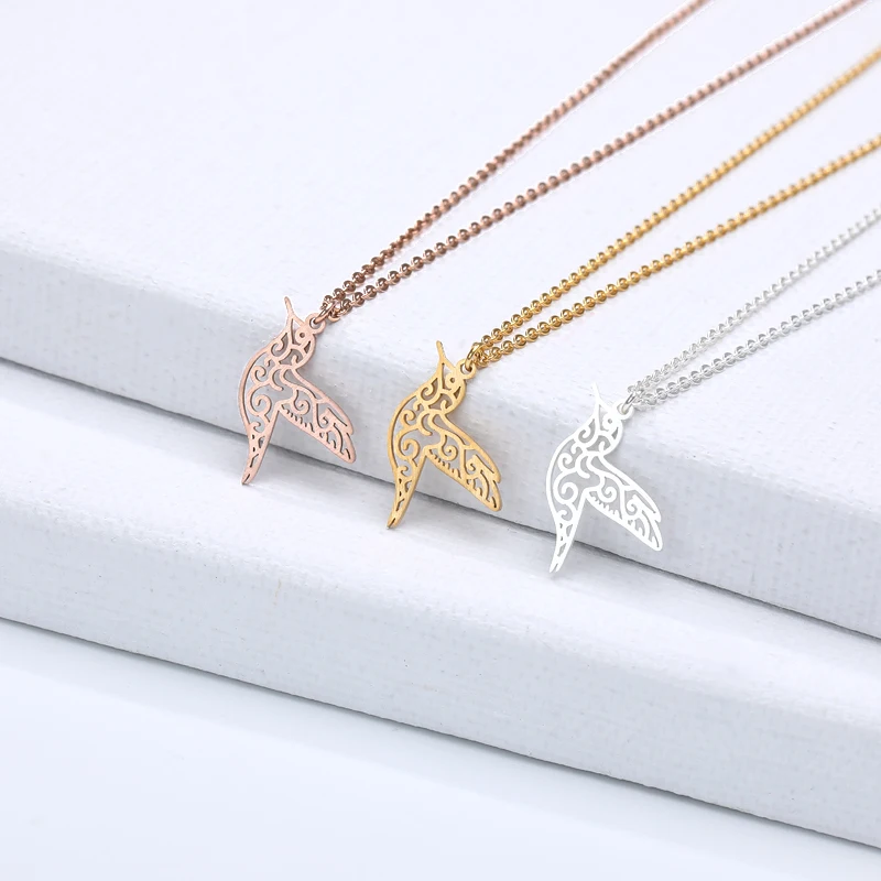 Cute Branch Bird Pendants Necklace Gold color Geometric Origami Hummingbird Clavicle Necklaces Charm Womens Fashion Jewelry | Украшения и