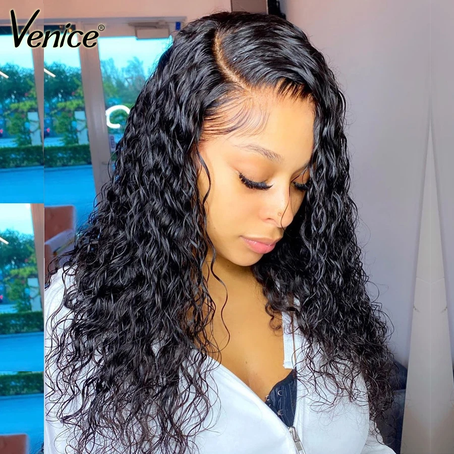 

Venice Hair Water Wave Lace Front Wig Glueless Lace Front Human Hair Wigs Pre Plucked Curly Human Hair Wigs For Black Women Remy