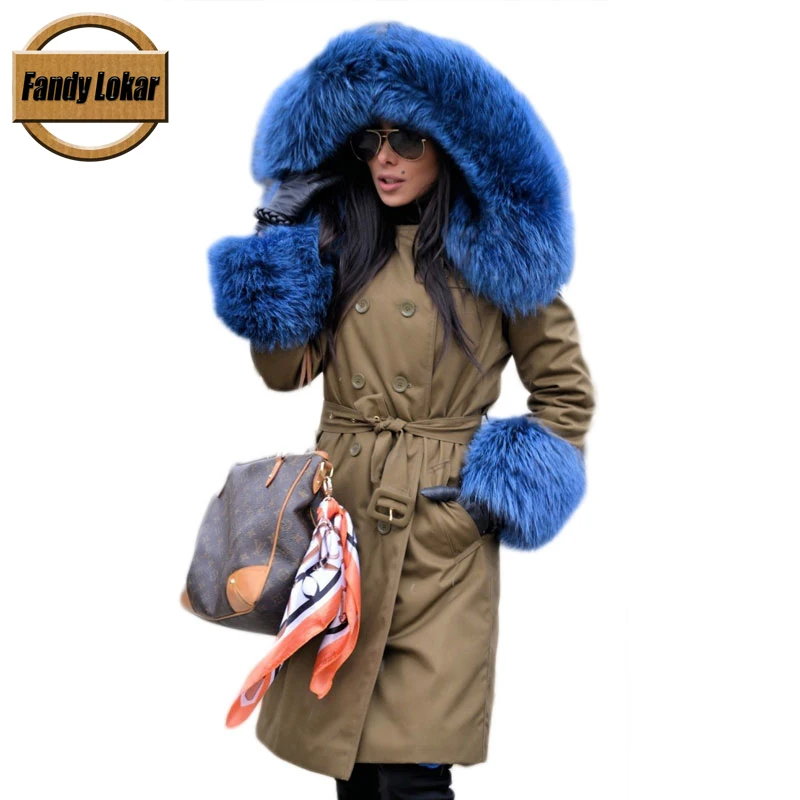 Fandy lokar настоящее меховое пальто женская зимняя куртка натуральный Лисий мех с