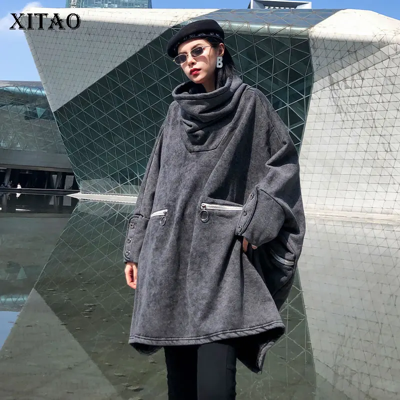 XITAO нерегулярного размера плюс толстовка женская одежда 2019 Карманный пуловер