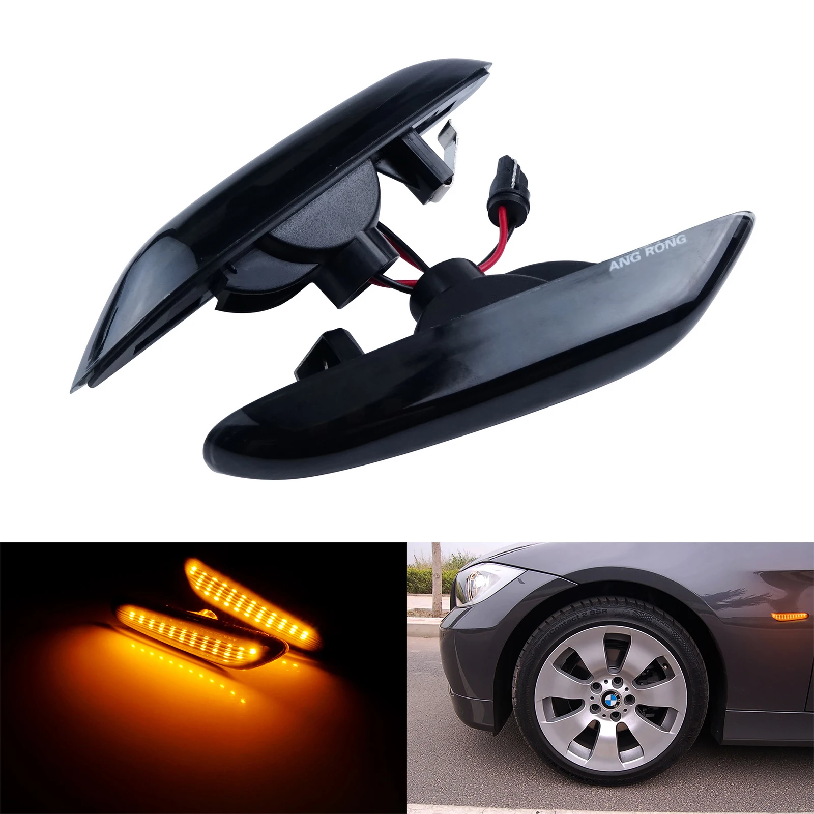 ANGRONG 2x Янтарный Светодиодный Боковой габаритный индикатор светильник BMW E46 E60 E61 E82