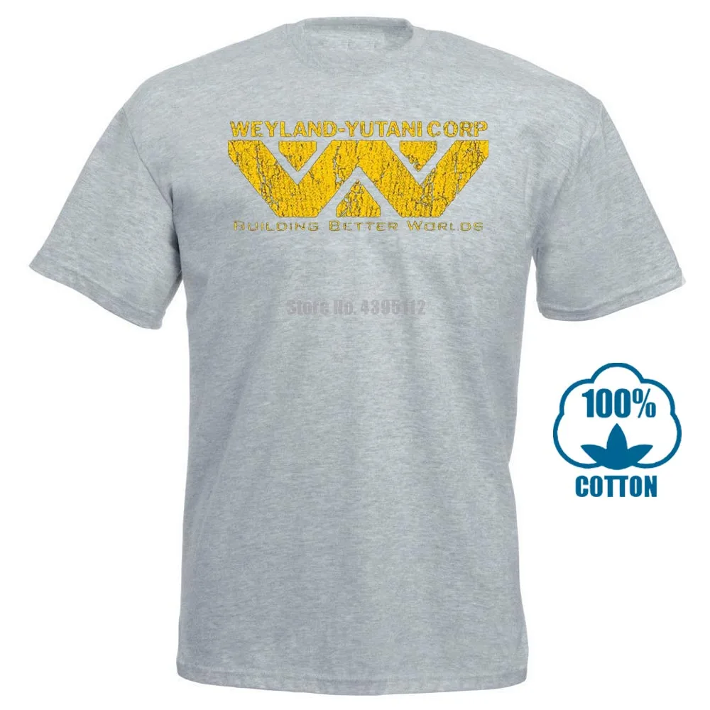 Новинка хлопковая забавная футболка Alien Weyland Yutani corp., футболка Building Better World Warrior corp., хипстерские топы, футболки - Цвет: Серый