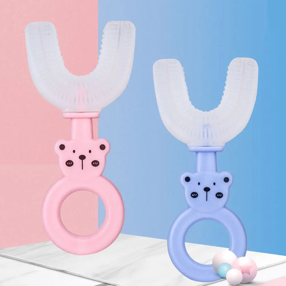 

2-6 Years Old Hand Held U-shaped Baby Silicone Toothbrush Children's Cartoon Brush Cleaning Convenient Toothbrush Oral Care Tool