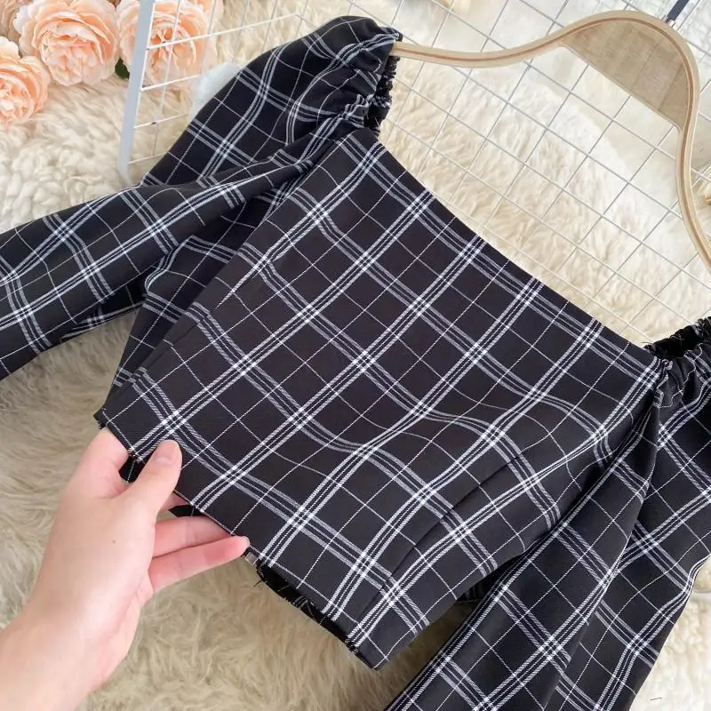 

Spring Suit Women's Retro Square Collar Western Style Puff Sleeve Top Short High Waist Skirt Socialite Temperament Twinset