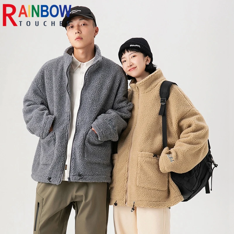 Rainbowtouches Winter Lamb Wool Cotton Clothes Couple Neutral Stand Collar High Street Tide Brand Embroidered Cotton Clothes