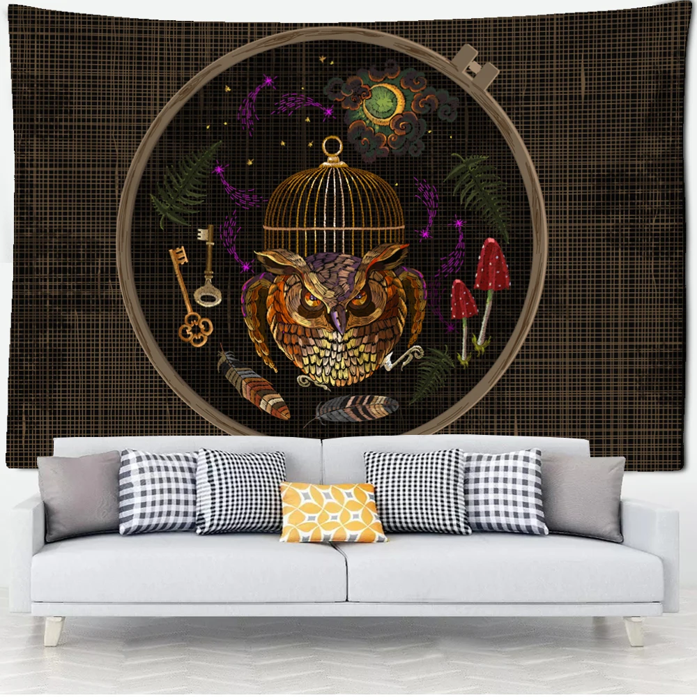 Гобелен с изображением грибов совы природный богемный фон украшение для стен