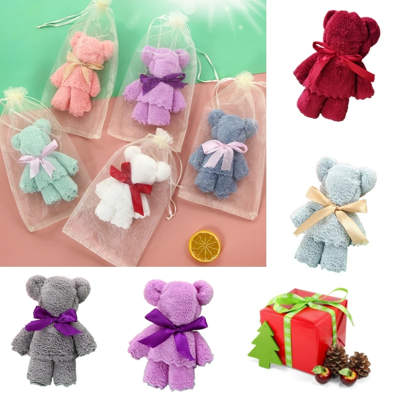 

Coral Velvet Fleece Bear Hand Towel With Bag Absorbent Face Hand Towel Wedding Business Gifts Bathroom Towels Christmas Gift
