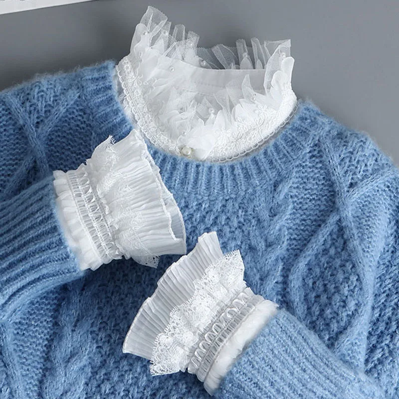 

White Fake Collar Women Detachable Collars Cuff Lace False Collars Woman Stand Removable Faux Col Half Shirt Clothes Accessories