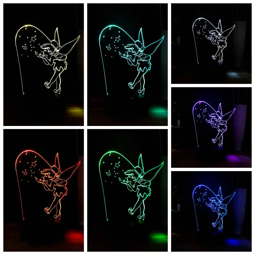 Милый светодиодный детский ночной Светильник Tinker bell RGB многоцветный USB мини 3D