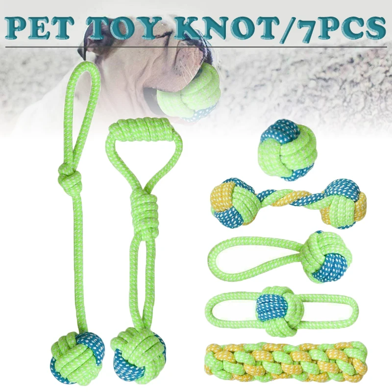 

7pcs Dog Rope Chew Toys Kit Tough Knot Ball Pet Puppy Cotton Teething Toy Animals Dogs Resistant Playing Toys Dog Supplies