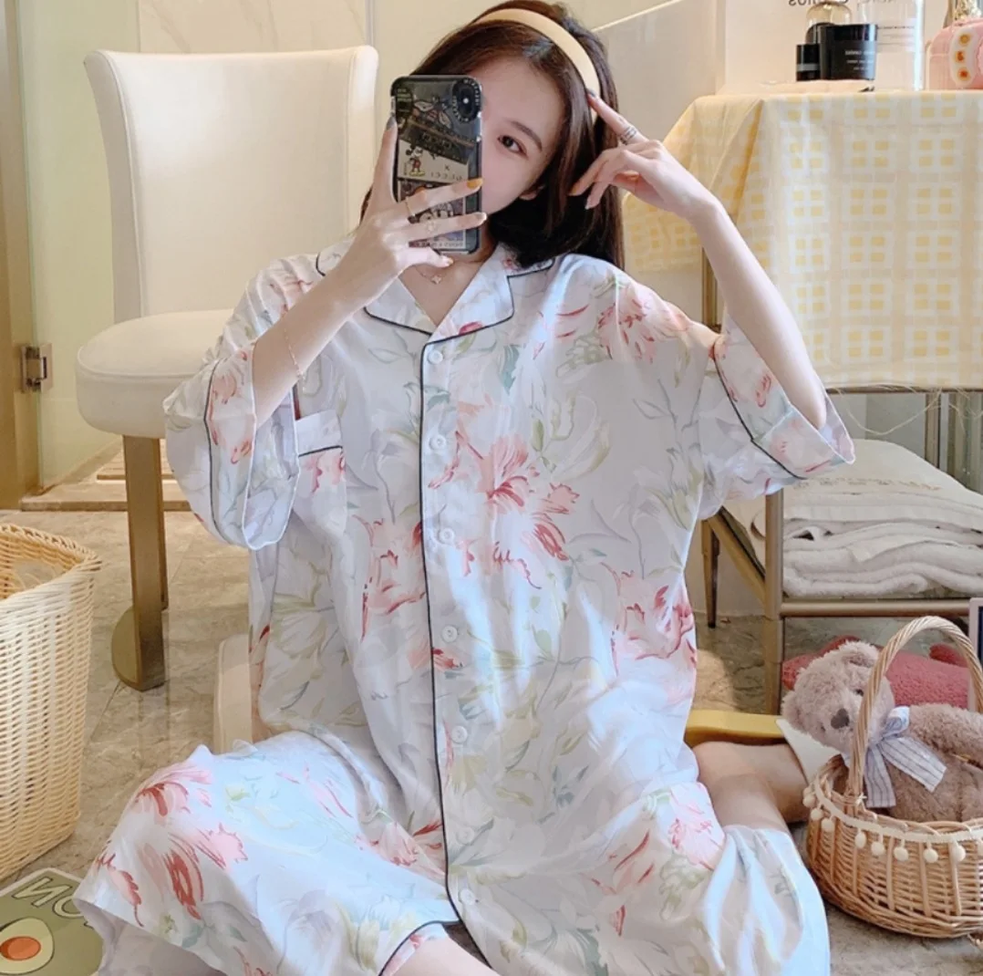

Female Sleepwear Cotton Print Flower Nightdress Intimate Lingerie Home Drssing Gown Sleepshirt Summer New Nightgown Nightwear