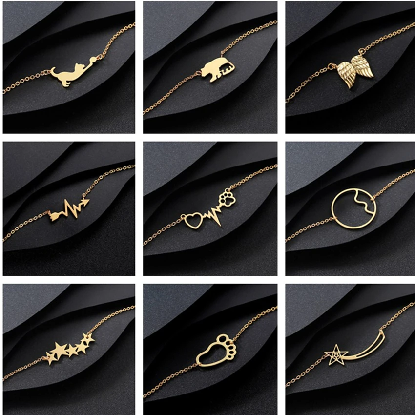 Браслеты Kinitial из нержавеющей стали с животными для женщин регулируемые